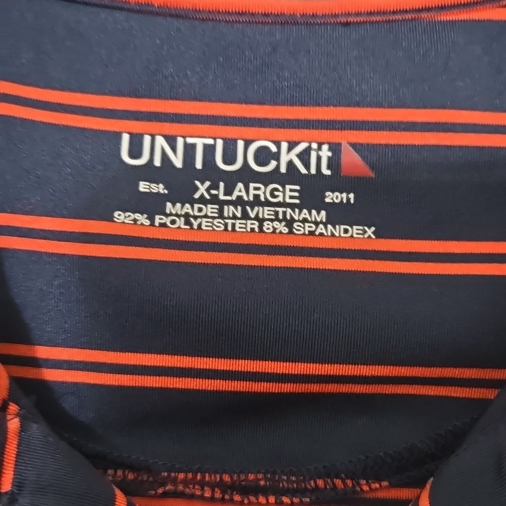 UNTUCKit Men's Navy and Orange Cronos Striped Polo Shirt XL - Picture 2 of 6